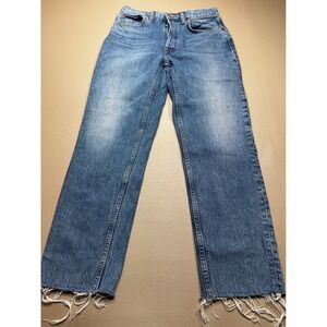 RE/DONE Originals High Rise Straight Leg Jeans Medium Vain Blue Raw Hem 28